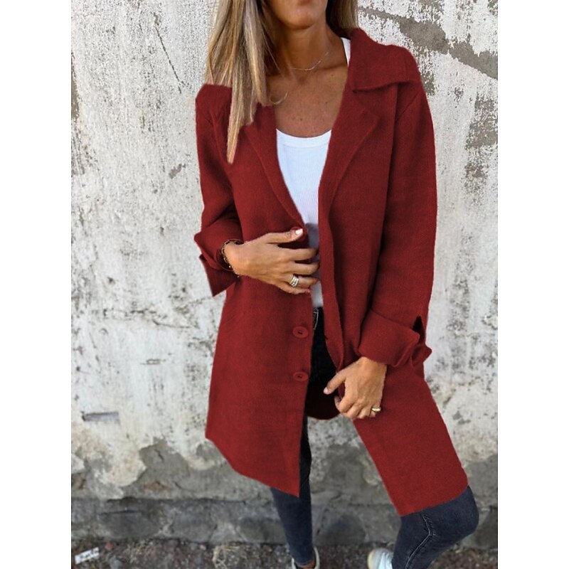 Women's Coat Comfortable Breathable Oversized Fashion Daily Plain Outdoor Casual Daily Single Breasted Regular Collarless Regular Fit Long Sleeve Outerwear Black Wine Green Spring Fall3