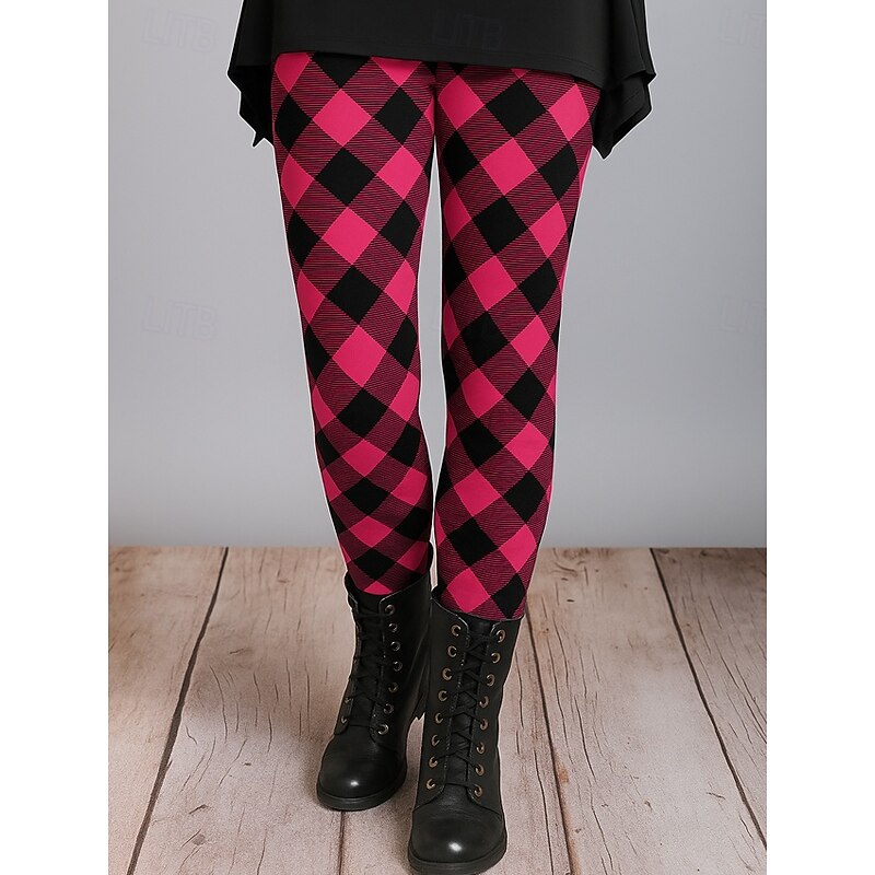 Women's Leggings Vacation Vintage Ethnic Style Ankle-Length High Waist Graphic Plaid 3D Print Quick Dry Breathability Soft Stretchy Outdoor Home Causal Black Red Blue Brown Fall Winter Regular Fit2