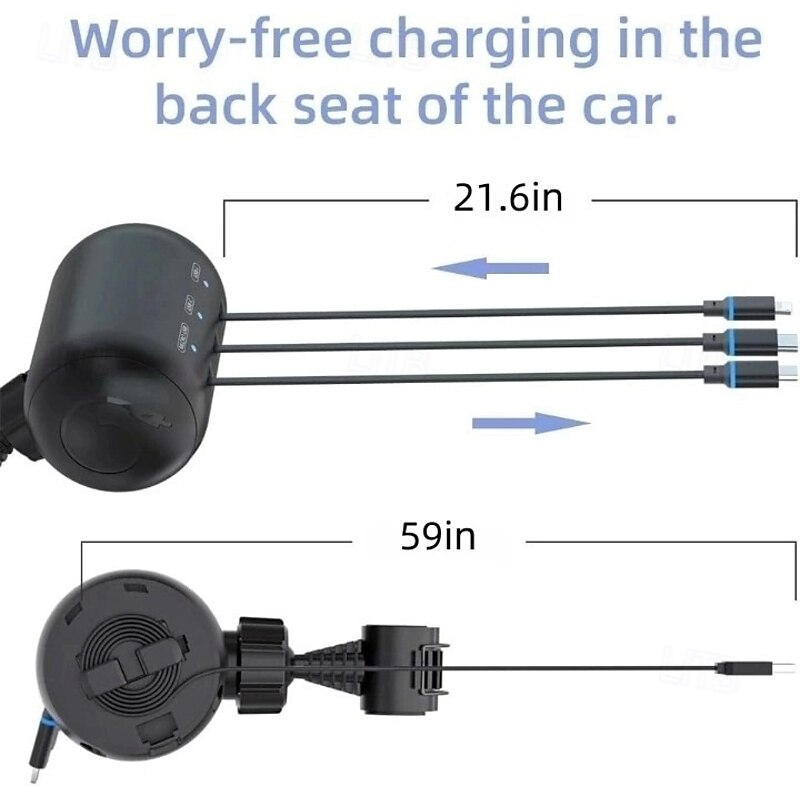 Multi Car Retractable Backseat 3 in 1 Car Charging Station Box Compatible with All Phones, for Uber Taxi Lyft Turo Ride Share Customer Charging Dock Attach to Headrest3