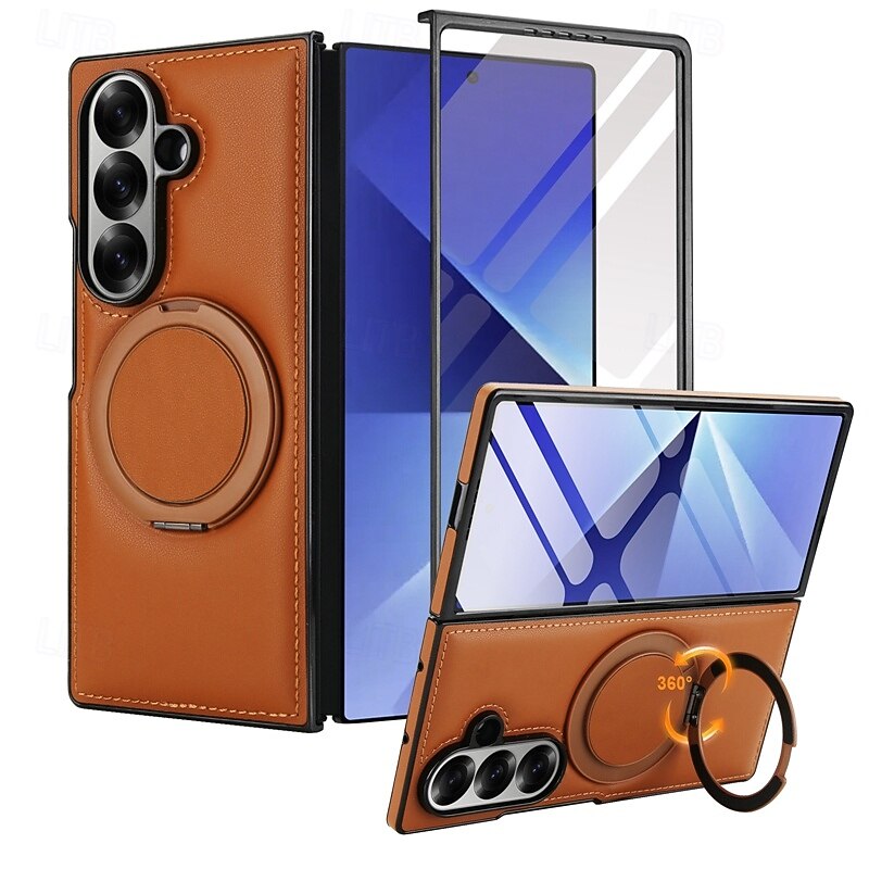 Phone Case For Samsung Galaxy Z Fold 7 Z Fold 6 Z Fold 5 Z Fold 4 Z Fold 3 Wallet Case Support Wireless Charging Kickstand Shockproof Retro TPU PU Leather4