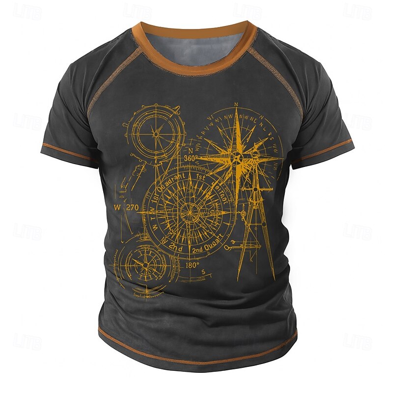Men's Geometric Machine Raglan T Shirt Short Sleeve T shirt 3D Print Crew Neck Shirt Retro Vintage Vintage Retro Street Casual Daily Black Blue Green Summer Spring All Seasons Clothing Apparel S M L3
