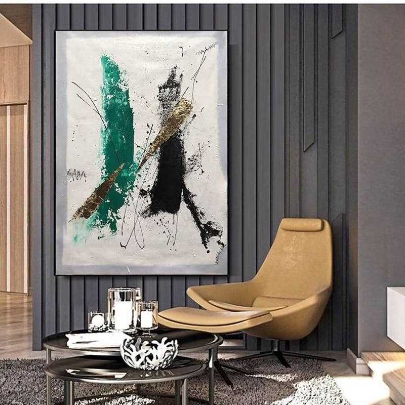 Handmade Oil Paintings Canvas Wall Art Decoration Modern Green Gold Abstract Painting for Home Decor Rolled Frameless Unstretched Painting