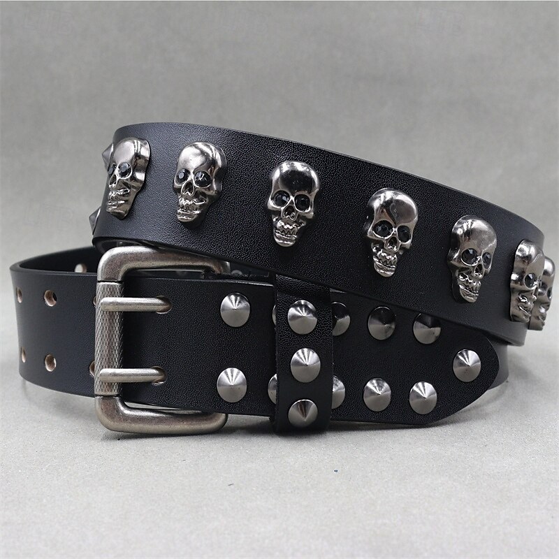 Men's Belt Waist Belt Black Dermis Alloy Punk Durable Adjustable Skulls Outdoor Daily2