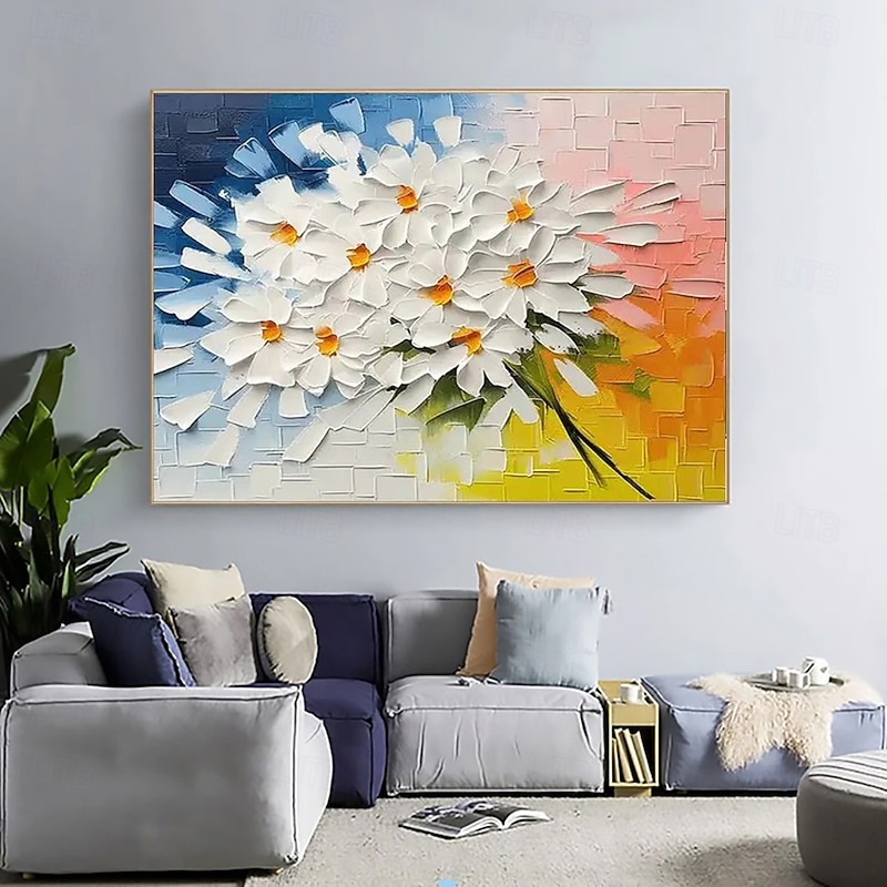 Handmade Oil Painting Canvas Wall Art Decoration Modern Abstract Thick Oil 3D Knife Flowers for Home Decor Stretched Frame Hanging Painting /Rolled Frameless Unstretched Painting4