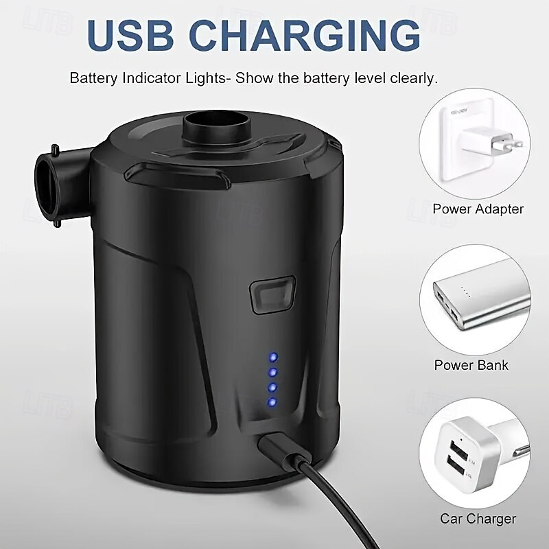 Compact USB Rechargeable Electric Air Pump - Wireless Inflation Device for Camping Portable for Inflatable Cushions Air Mattresses Boats Swimming Rings Made with Durable ABS & Copper2