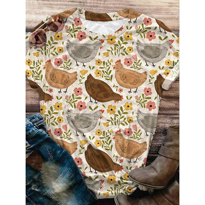 Women's T Shirt Ombre Graphic Animal Vintage Stylish Classic Short Sleeve Crew Neck Regular Tops Daily Weekend Print Pink Blue Brown Green Khaki Summer Spring4