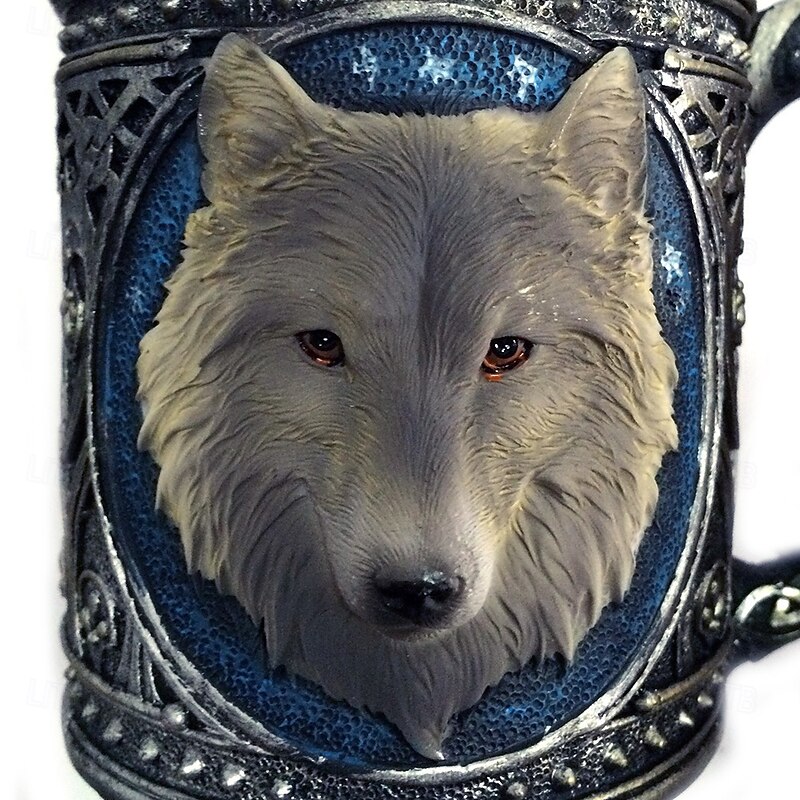 Stainless Steel Mug 3D Wolf King Design Vintage Double Wall Coffee Cup Unique Animal Head Tankard Water Mug for Men Birthday Gift Home Office Drinkware Decor4