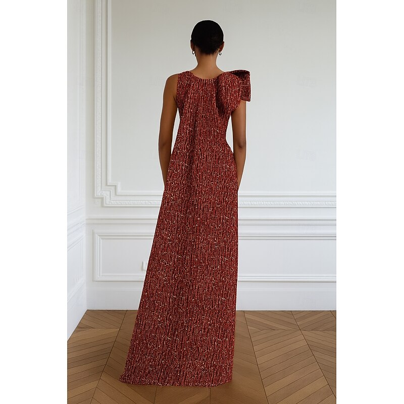 Black Tie Mermaid / Trumpet Crystal-embellished Jersey Evening Gown Elegant Dress Formal Wedding Floor Length Sleeveless Crew Neck with Detachable Bow(s)3