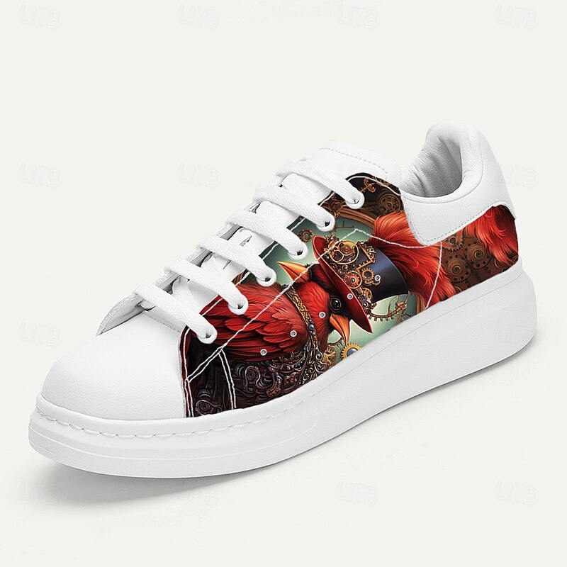 Men's White Sneakers with Steampunk-Inspired Gears Print for Casual Outfits Walking and Halloween Parties3