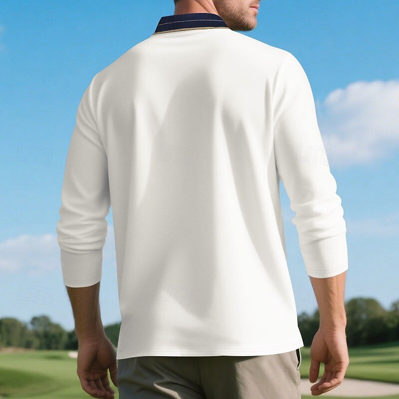 Men's Golf Shirt Golf Polos Shirts Work Casual Lapel Long Sleeve Basic Modern Color Block Buttons Spring Fall Regular Fit Depression Green Black White Brown Khaki Army Green Golf Shirt4