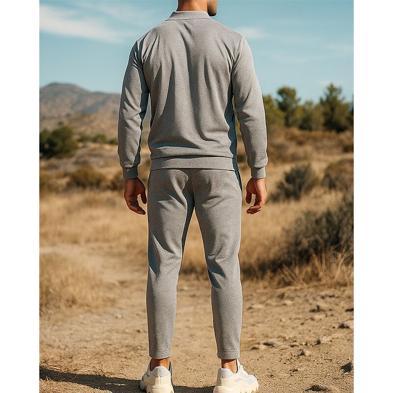 Men's Tracksuit Sweatpants Track Pants Pockets Full Zip Solid Colored Clothing Suit Fall Black Dark Blue Fishing Hiking Running Windproof Lightweight Moisture Wicking Long Sleeve Sport Activewear2