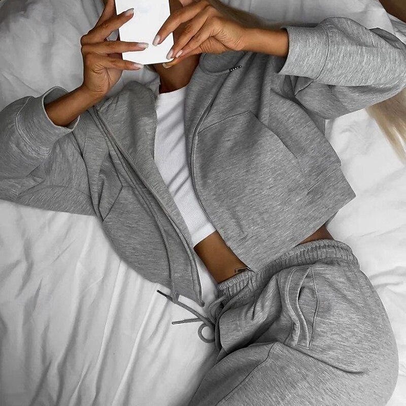 Women's Tracksuit Sweatpants Zip Up Hoodie Drawstring Pocket Solid Colored Clothing Suit Spring White Pink Gym Training Running High Waist Windproof Lightweight Moisture Wicking Long Sleeve Sport2