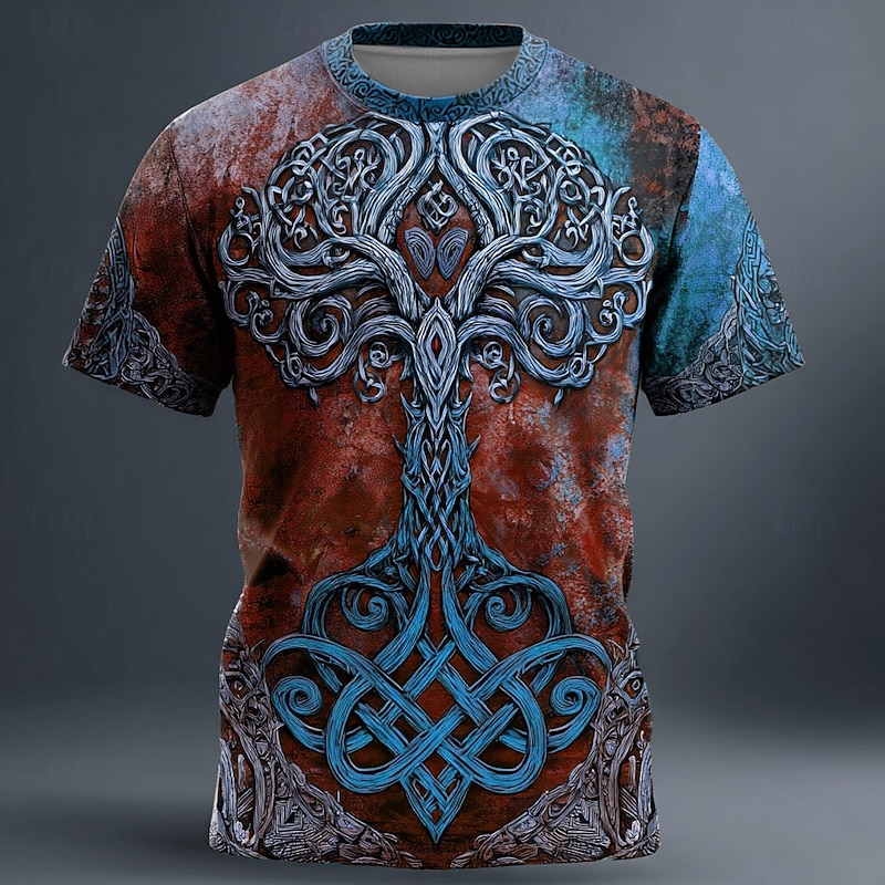 Men's 3D Celtics Tree Of Life T Shirt Short Sleeve T shirt 3D Print Crew Neck Shirt Viking Designer Party Street Yellow Red Blue Summer Spring Clothing Apparel S M L XL XXL XXXL2