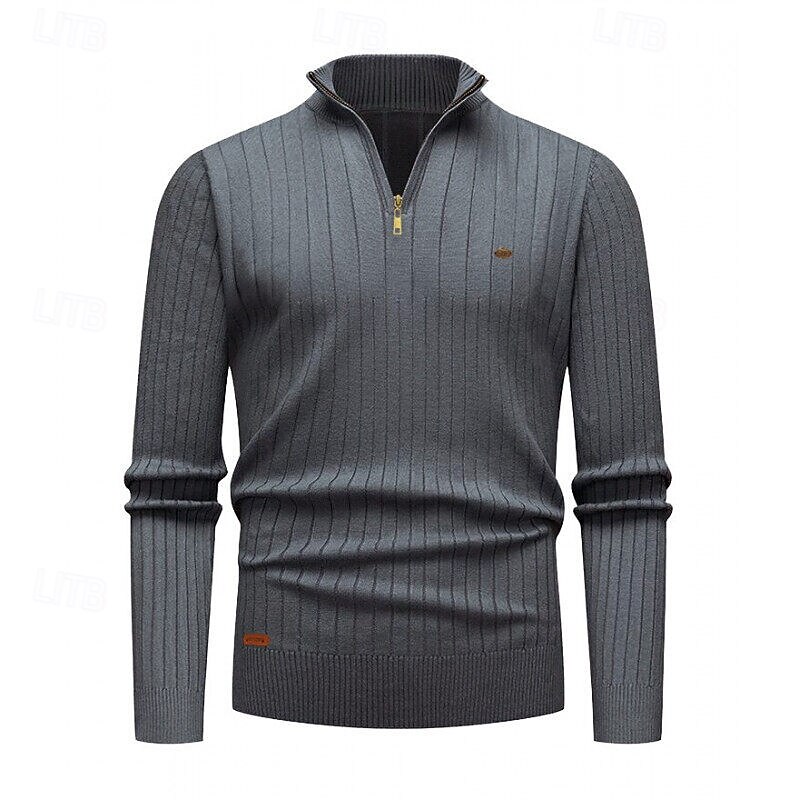 Men's Pullover Sweater Jumper Quarter Zip Sweaters Knit Sweater Ribbed Knit Regular Tops Knitted Plain Standing Collar Fashion Casual Vacation Daily Wear Clothing Apparel Fall Winter Black Navy Blue4