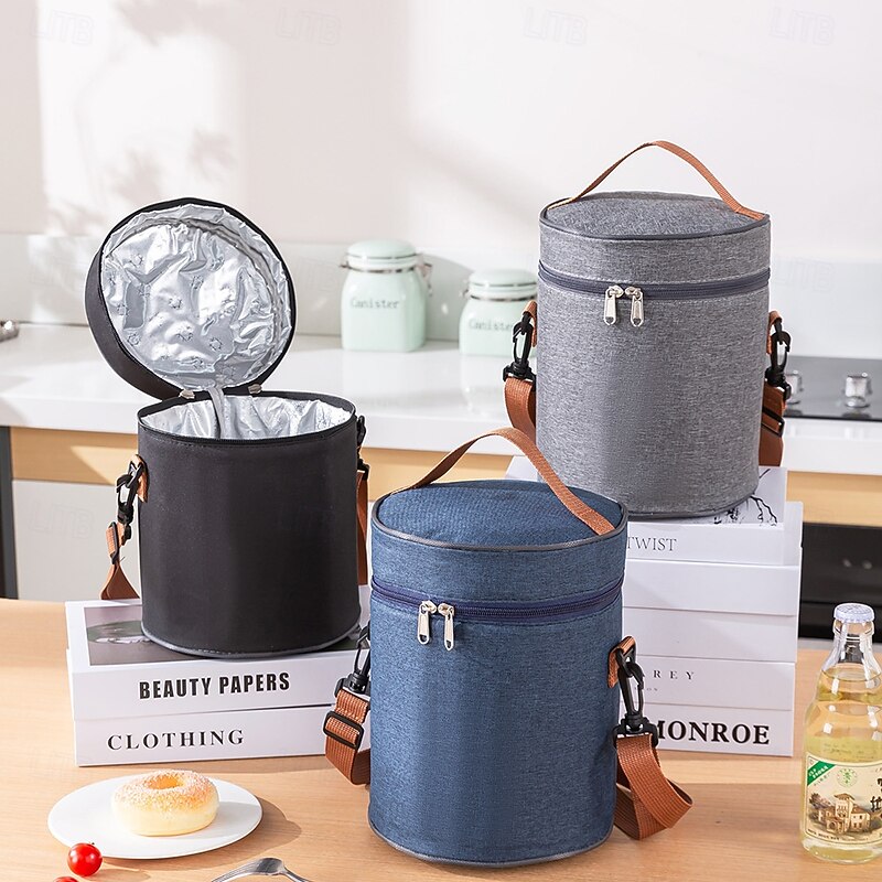 Lunch Bag for Women and Men for Back to School Office Picnic Hiking Beach Round Cylinder Bento Bag Portable Handheld Insulated Lunch Tote Food Storage Carrier