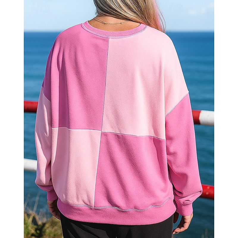 Women's Pullover Sweatshirt Casual Tops Buttons Long Sleeve Top Athleisure Fall Color Block Breathable Outdoor Jogging Running Sportswear Activewear Black Pink Blue2