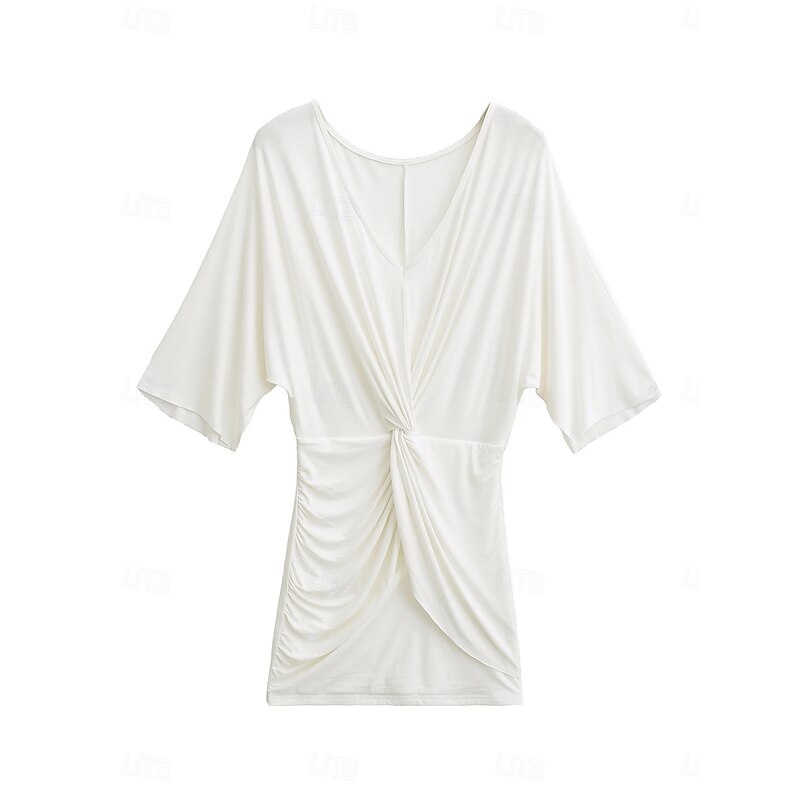 Women's Mini Dress Casual Dress Sheath Dress Summer Dress Ruched Dress Fashion Modern Daily Beach Weekend Regular Fit Plain 3/4 Length Sleeve V Neck Black White Pink Red Summer Spring4