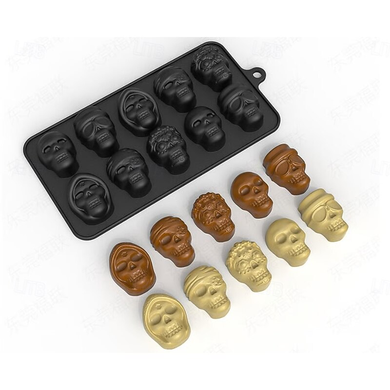 2 Pack Halloween Silicone Molds Skull Chocolate Mold Silicone Praline Mold, 10-Cavity for DIY Candy, Jelly, Ice Cubes, Fondant, and Cake Decorating3