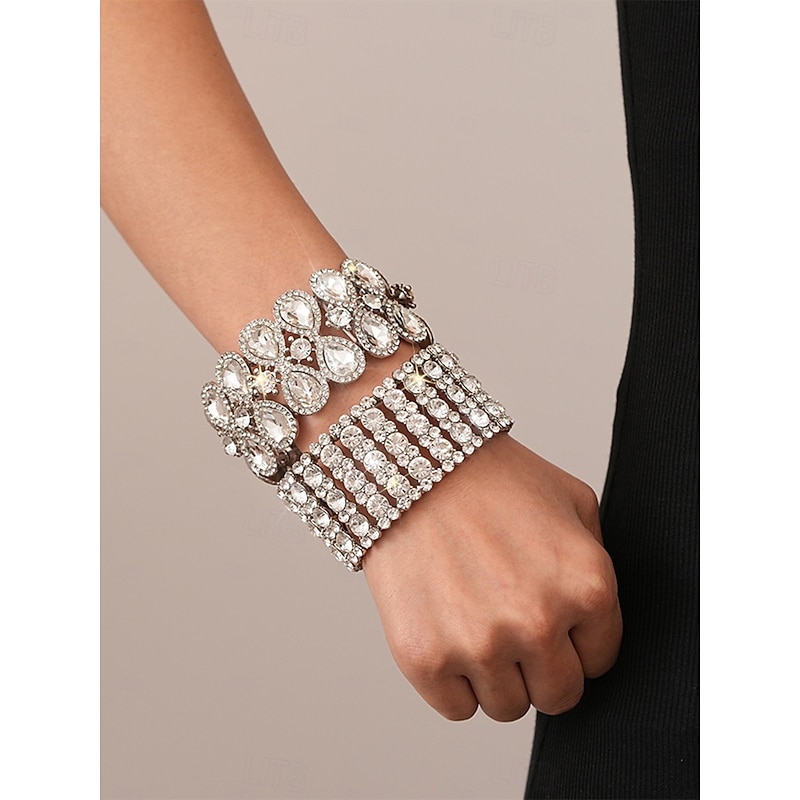 Women's Statement Rhinestone Cuff Bracelet - Glamorous Crystal Bangle for Cocktail Parties and Evening Events2