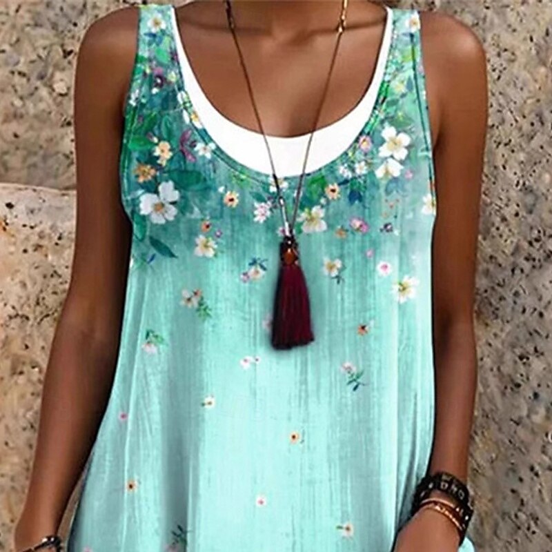 Women's Mini Dress Casual Dress Summer Dress Fashion Modern Daily Beach Weekend Regular Fit Flower Sleeveless Crew Neck Green Spring Fall2