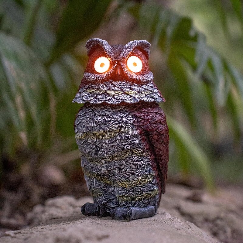 1 Pc Outdoor Solar Owl Decorative Lamp Head Swinging Courtyard Garden Path Terrace Balcony Landscape Light Pendant Resin Light3