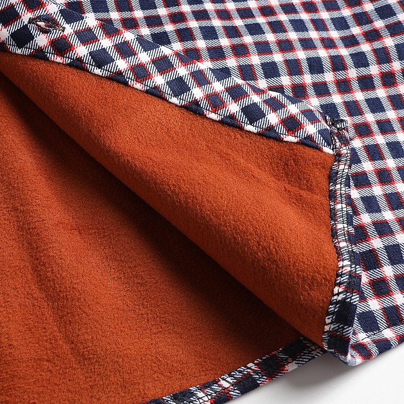 Men's Casual Shirt Flannel Shirt Plaid Shirt Button Up Shirt Red Blue Long Sleeve Plaid / Check Lapel Vacation Casual Daily Button-Down Clothing Apparel Polyester Fashion Casual Comfortable4