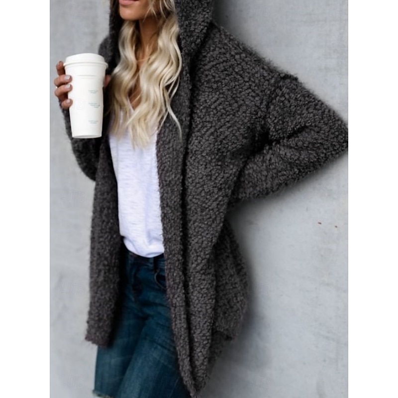 Women's Hoodie Jacket Comfortable Breathable Zipper Pocket Casual Plain Vacation Street Casual Daily Wear Open Front Long Hooded Regular Fit Long Sleeve Outerwear Black White Pink Spring Fall3