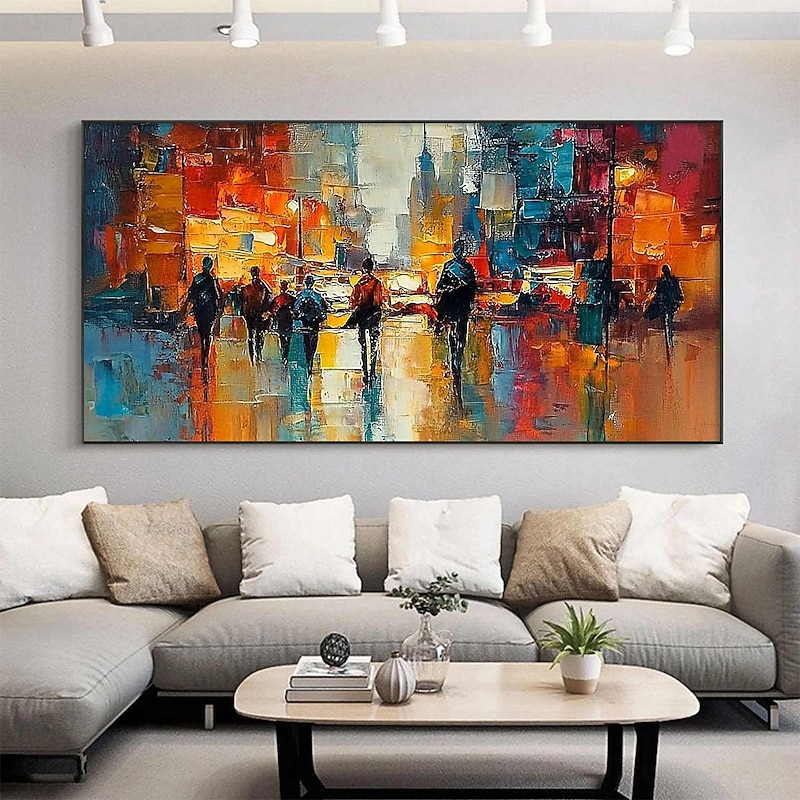 Handmade Oil Painting Canvas Wall Art Decoration Abstract Urban Street Scene Painting Figure Painting for Home Decor Rolled Frameless Unstretched Painting2