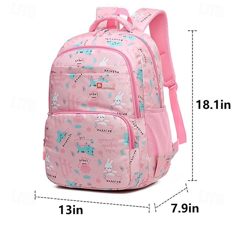 Girls' Cute Cartoon Printed School Backpack, Lightweight Waterproof Multi-Pocket Bookbag for Elementary and Middle School Students, Available in Pink, Blue, Purple, and Black2