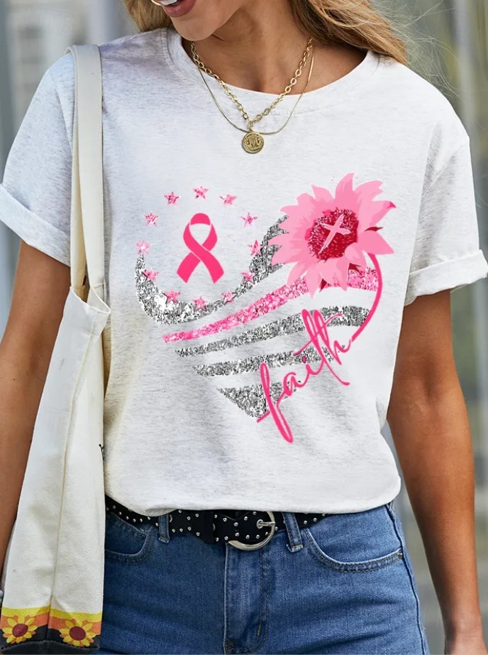 Breast Cancer Bundle In October We Wear Pink Women's T Shirt Graphic Plants Vintage Stylish Classic Short Sleeve Crew Neck Round Neck Regular Tops Daily Weekend2