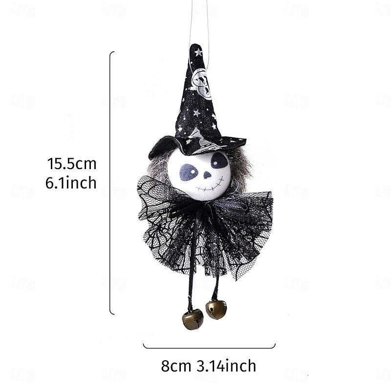 Halloween Witch Doll Hanging Ornament, Cartoon Bell Decoration with Tulle Skirt, Pumpkin, Ghost, and Black Cat Plush Charms for Indoor and Outdoor Halloween Party and Home Decor4