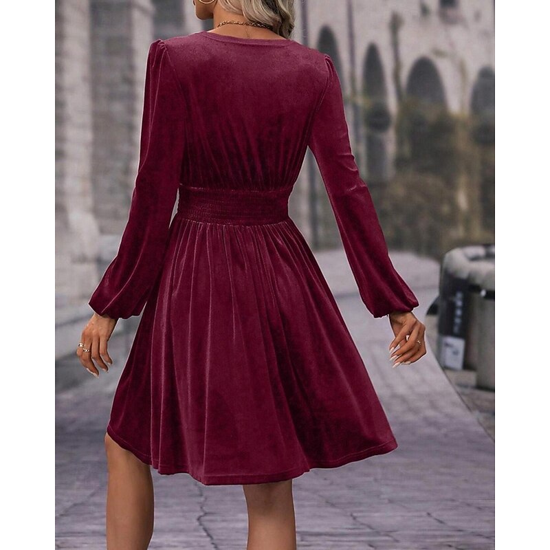 Women's Mini Dress Velvet Dress Winter Dress Cocktail Dress Fashion Modern Evening Party Weekend Regular Fit Plain Long Sleeve V Neck Black Red Green Summer2