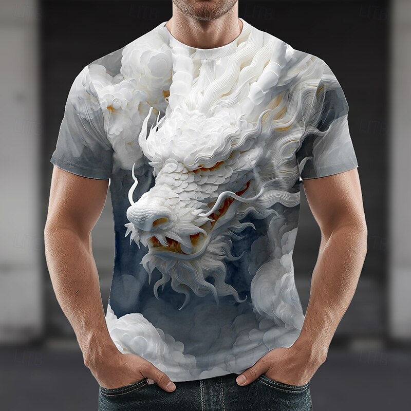 Men's Dragon 3D T Shirt Short Sleeve T shirt 3D Print Crew Neck Shirt Exaggerated Designer Horror Party Street Casual White Red Green Summer Spring All Seasons Clothing Apparel S M L XL XXL XXXL4