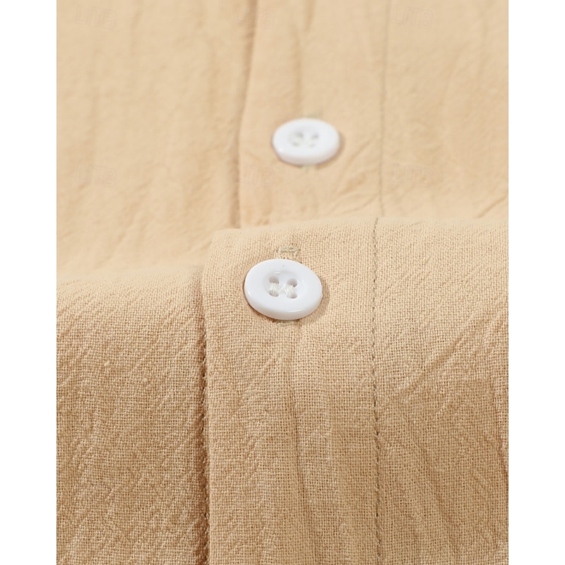 Men's Shirt Linen Shirt Casual Shirt Button Up Shirt Cotton Shirt Plain Vacation Hawaiian Black White Yellow Navy Blue Long Sleeve Band Collar Spring Fall Clothing Apparel Pocket4