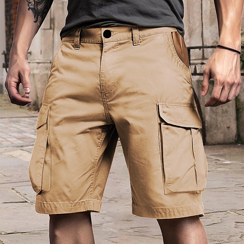 Men's Cargo Shorts Shorts Summer Shorts Multi Pocket Flap Pocket Plain Comfort Wearable Knee Length Outdoor Sport Daily Fashion Casual Green Khaki