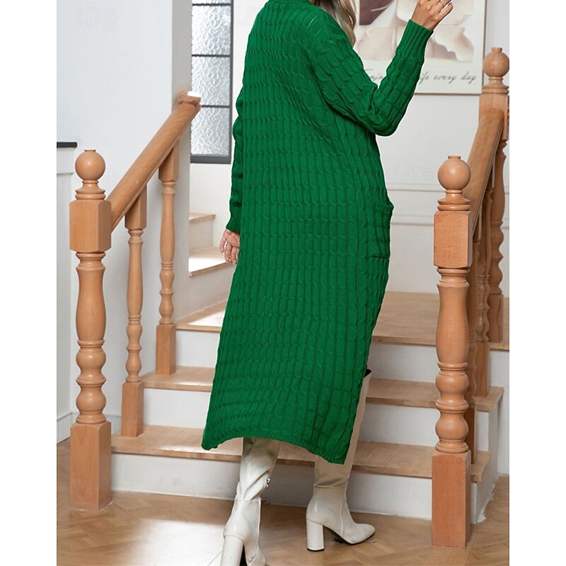 Women's Cardigan Casual Solid Color Chunky V Neck Knitted Long Sleeve Regular Tops Knit Daily Holiday Going out Black Brown Fall Winter4