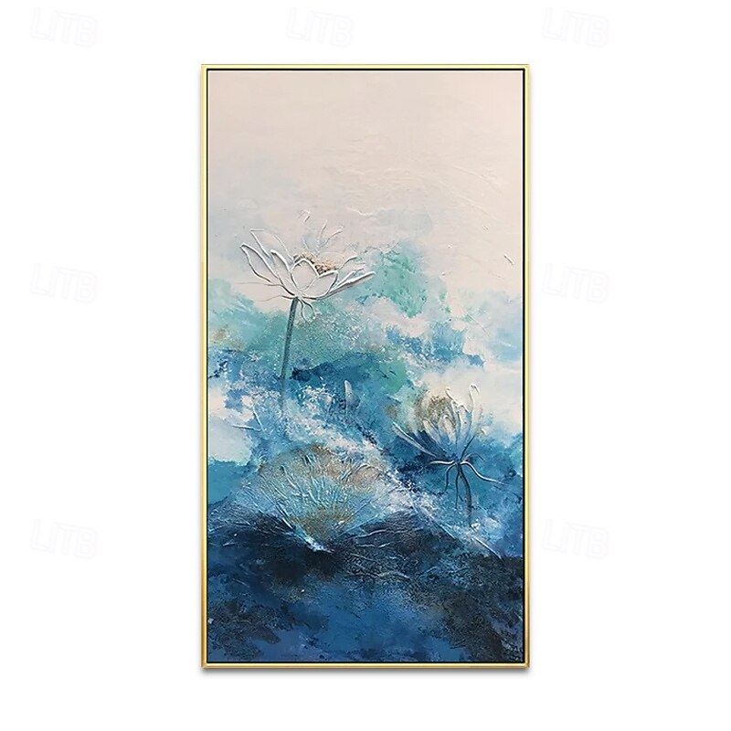 Handmade Oil Painting Canvas Wall Art Decoration Modern Style Lotus Abstract Texture Decorative Painting for Home Aisle Decor Rolled Frameless Unstretched Painting3