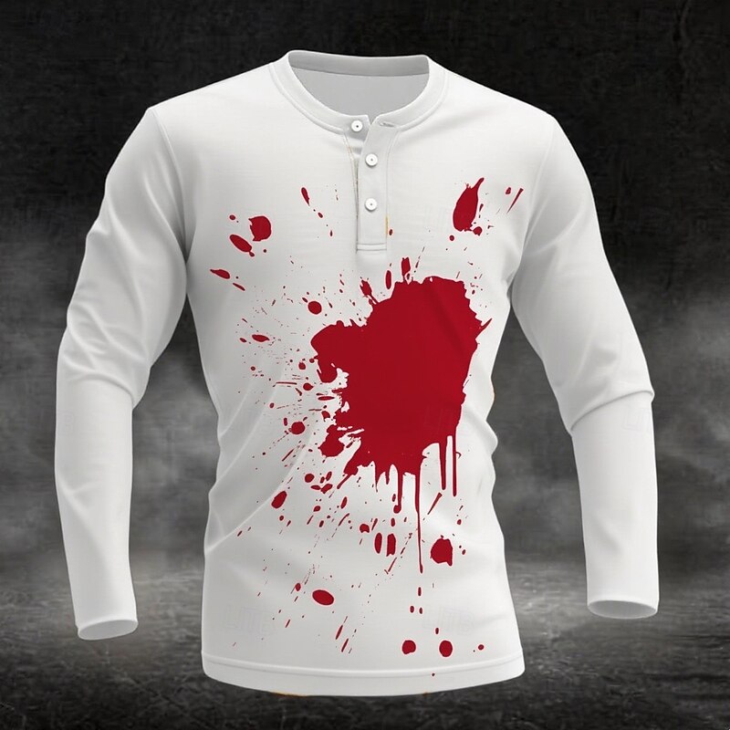Men's Halloween Blood Splatter Funny Blood stains Henley Shirt Long Sleeve Fashion Cute Daily Halloween Casual Holiday Fall Winter Spring &  Fall 1# 2# 3# 4# Henley Henley T-Shirt4