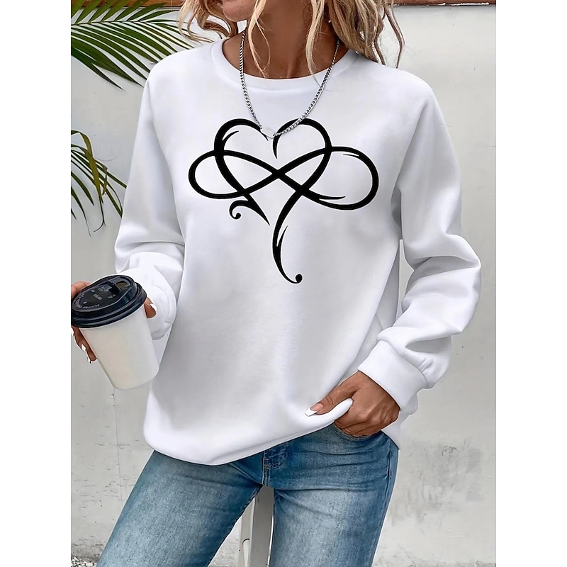 Women's Pullover Sweatshirt Heart Graphic Fashion Casual Long Sleeve Crew Neck Regular Tops Street Dailywear Casual Print Black White Fall Winter