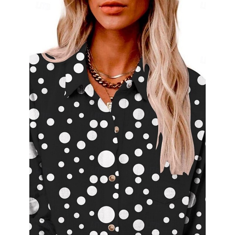 Women's Shirt Polka Dot Active Daily Stylish Long Sleeve Shirt Collar Regular Tops Daily Holiday Buttons Print Black Summer Spring Fall2
