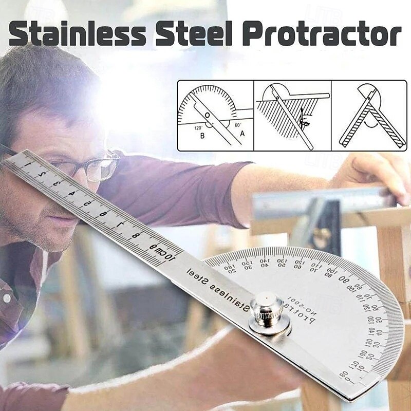 Stainless Steel Protractor Angle Finder 180 Degree Semi-Circle Angle Ruler Precision Measurement Tool Durable Metal Carpenter's Square for Woodworking and Drafting