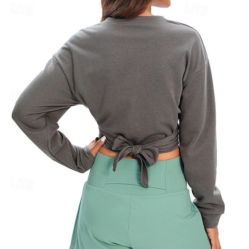 Women's Pullover Crop Shirt Soft Tummy Control Long Sleeve Sports Solid Color Top For Gym Athletic Pilates Activewear3