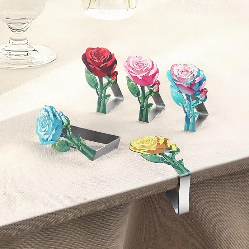 4PCS Rose Table Cloth Clips-Heavy Duty Tablecloth Holder Clips Rust-Proof Decorative Table Clamps for Outdoor Wedding and Picnic Tables Decoration2