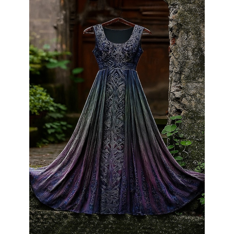 Women's Vintage Viking Celtic Knot Gradient Art Maxi Dress Sundress A Line Dress Slip Dress Pleated Dress Vacation Casual Boho Beach Regular Fit Graphic Sleeveless U Neck2