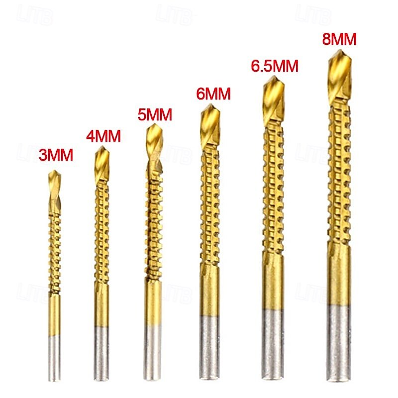 6pcs Twist Drill Bit Set Power Tool Accessories, HSS Round Shank Sawtooth Drill Bits for Metal, Stainless Steel, Wood, Straight Shank Multipurpose Drilling Kit3