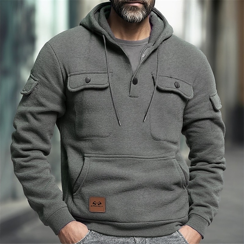 Men's Hoodie Fleece Hoodie Tactical Hoodie Black Burgundy Navy Blue Blue Khaki Hooded Plain Pocket Sports & Outdoor Casual Daily Streetwear Cool Sportswear Spring &  Fall Clothing Apparel Hoodies2