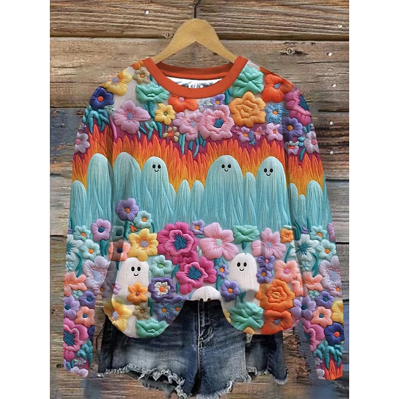 Women's Pullover Sweatshirt Graphic Abstract Fashion Casual Long Sleeve Crew Neck Regular Tops Street Dailywear Casual Print Yellow Orange Fall Winter