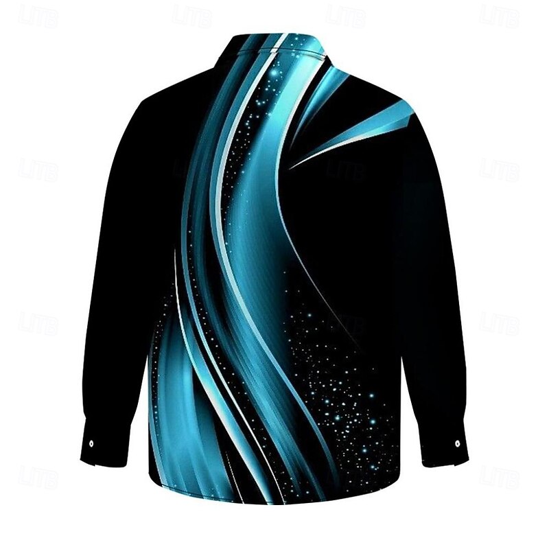 Men's Geometric Gradient Waves Shirt Button Up Shirt Casual Dress Shirt Long Sleeve Fashion Casual Vacation Daily Streetwear Summer Spring Turndown 3D Print Collared Shirts Black Blue Gold Dark Gray3