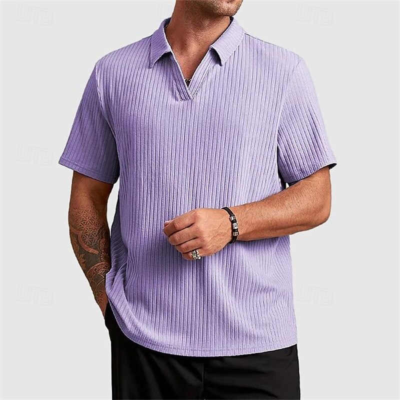 Men's Golf Shirt Golf Polos Shirts Work Casual Lapel Short Sleeve Basic Modern Plain Jacquard Summer Regular Fit Black White Pink Blue Purple Khaki Golf Shirt4