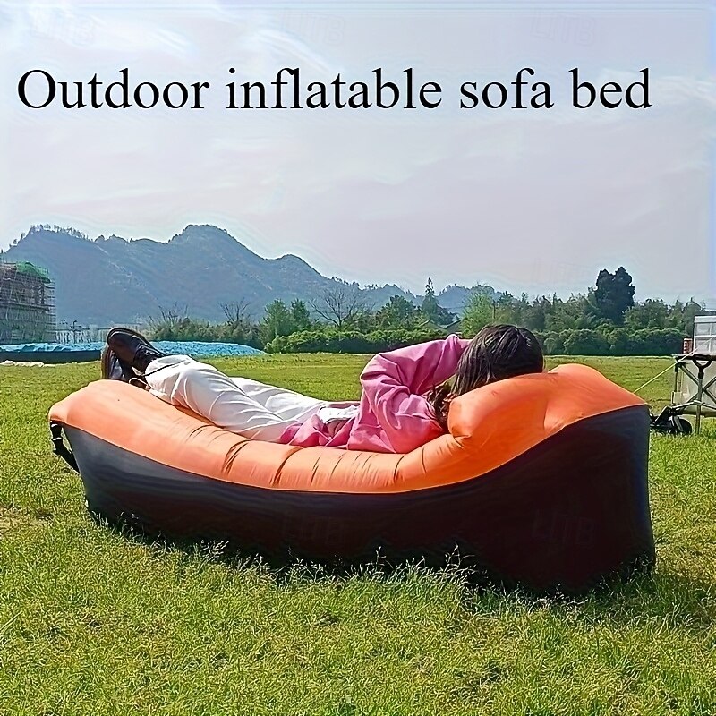1-Pack Outdoor Folding Inflatable Sofa Bed with Pillow - Tear-Resistant Breathable & Non-Slip Lightweight Portable Design for Camping Beach Outdoor Parties - No Pump Needed Quick Inflation